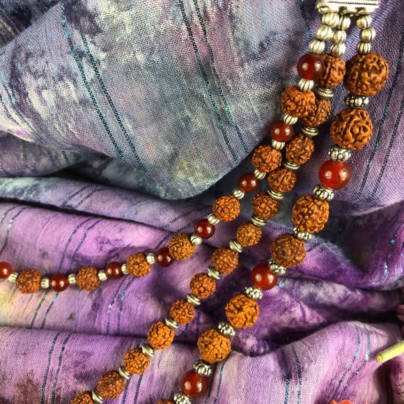 Rudraksha Beads with sterling silver trident and carnelian beads  100.00 - Picture 4 of 16